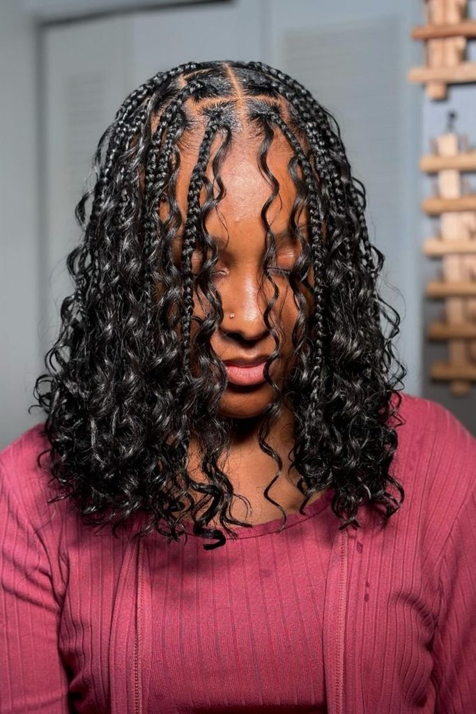 Bohemian knotless bob with curls